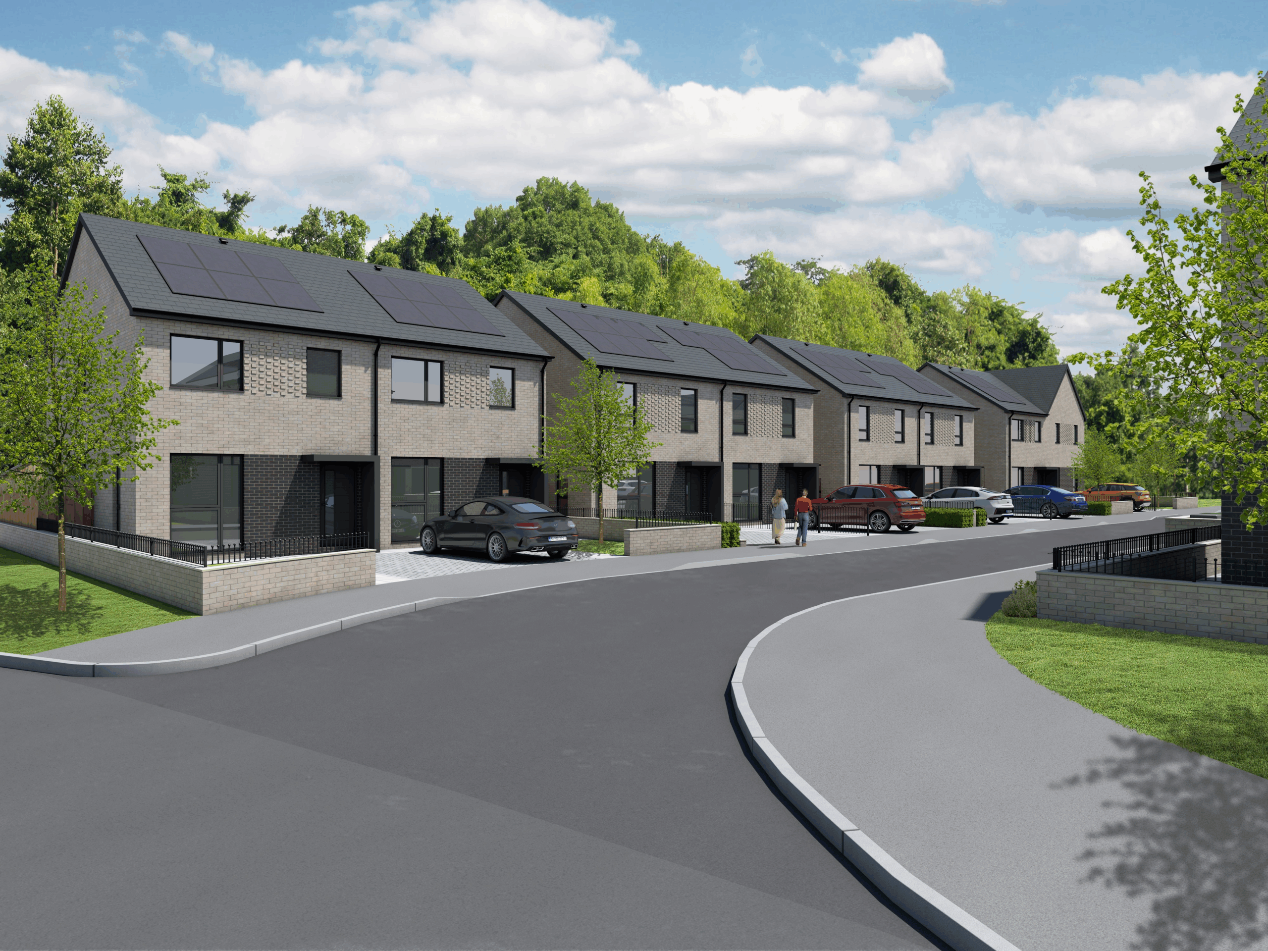 CGI image of new houses with solar panels